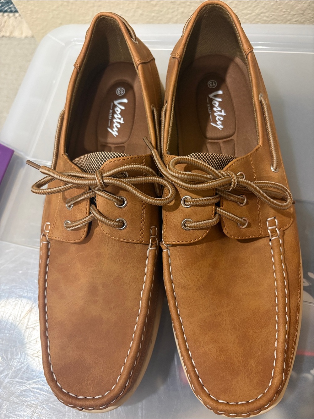 Vostey Cognac Brown Men’s Boat Shoes